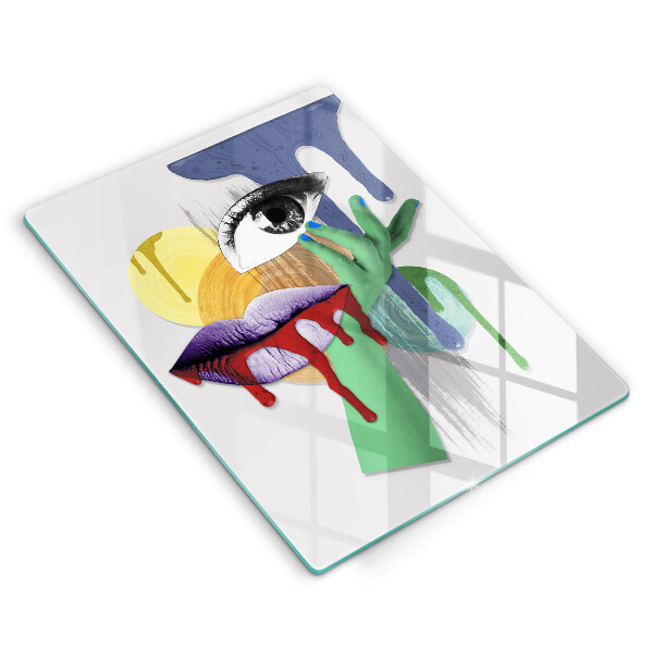 Kuchynská doska veľká zo skla Umelecká abstraktná koláž