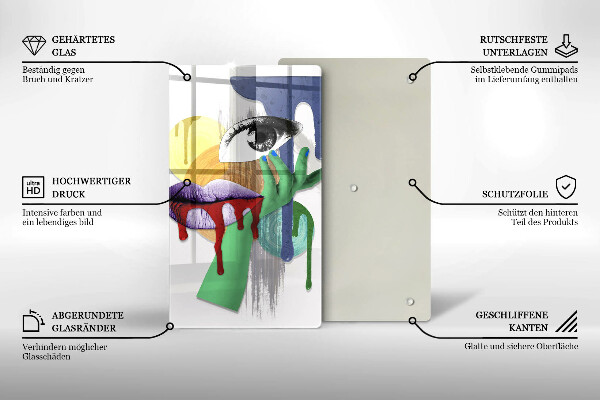 Kuchynská doska veľká zo skla Umelecká abstraktná koláž