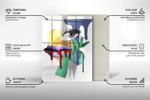 Kuchynská doska veľká zo skla Umelecká abstraktná koláž