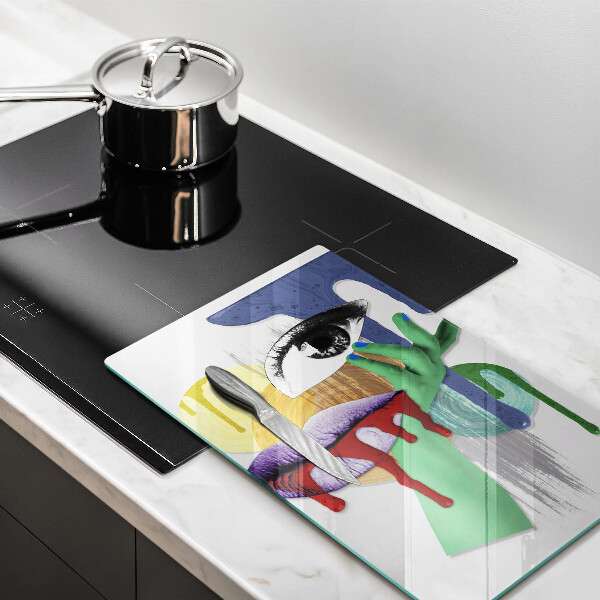 Kuchynská doska veľká zo skla Umelecká abstraktná koláž