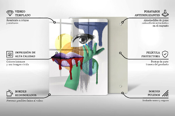 Kuchynská doska veľká zo skla Umelecká abstraktná koláž