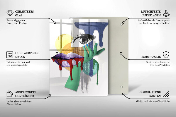 Kuchynská doska veľká zo skla Umelecká abstraktná koláž