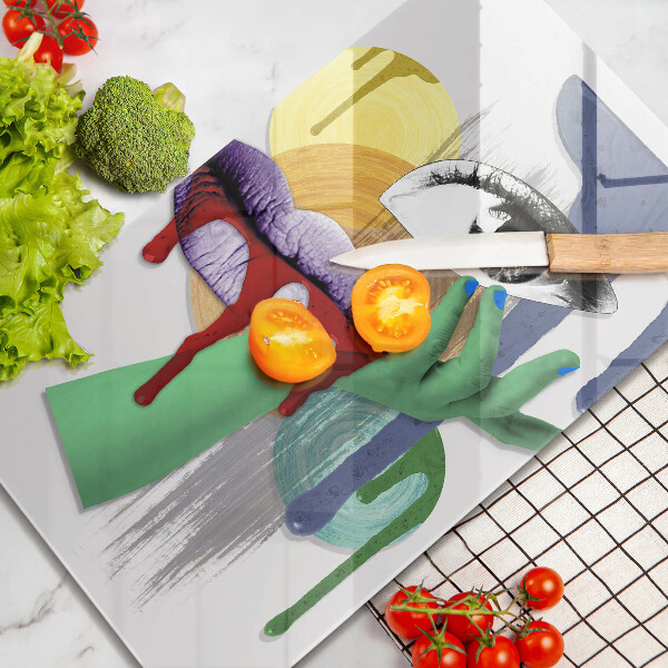 Kuchynská doska veľká zo skla Umelecká abstraktná koláž