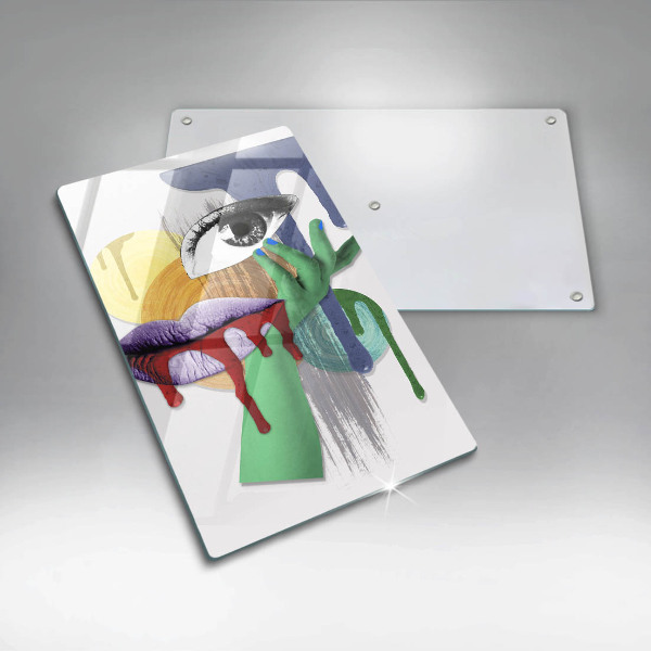 Kuchynská doska veľká zo skla Umelecká abstraktná koláž