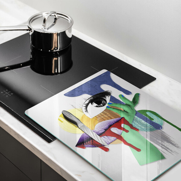 Kuchynská doska veľká zo skla Umelecká abstraktná koláž