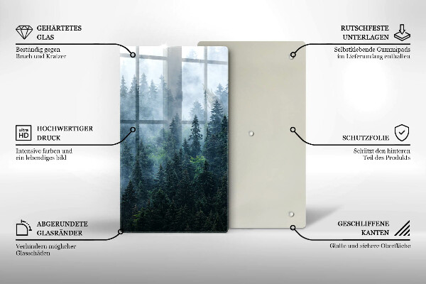 Kuchynská doska veľká zo skla Lesné stromy a hmla