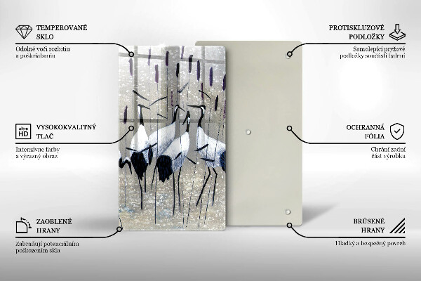 Kuchynská doska veľká zo skla Japonské žeriavy