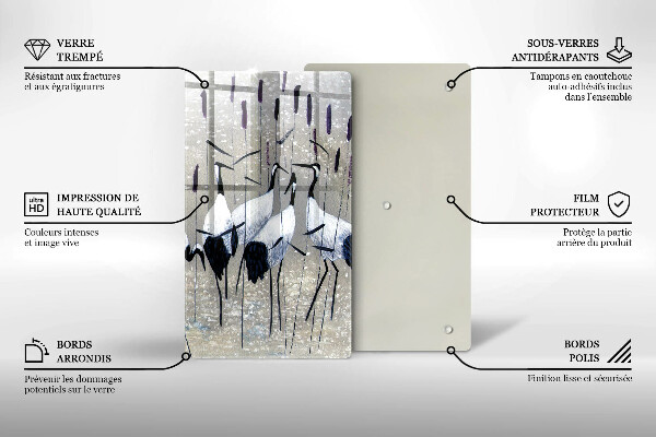 Kuchynská doska veľká zo skla Japonské žeriavy