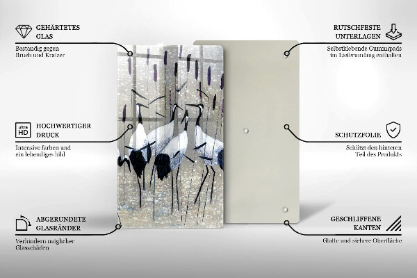 Kuchynská doska veľká zo skla Japonské žeriavy