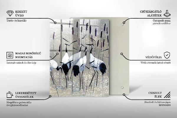 Kuchynská doska veľká zo skla Japonské žeriavy