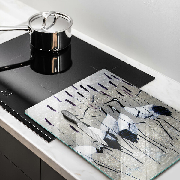 Kuchynská doska veľká zo skla Japonské žeriavy