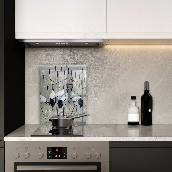 Kuchynská doska veľká zo skla Japonské žeriavy