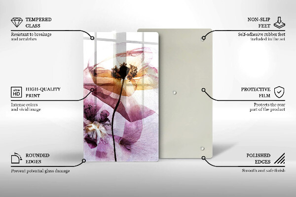 Kuchynská doska veľká zo skla Jemné kvety