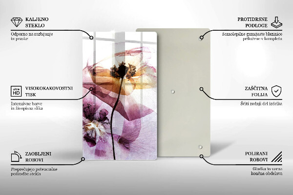 Kuchynská doska veľká zo skla Jemné kvety