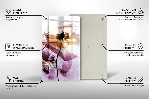 Kuchynská doska veľká zo skla Jemné kvety