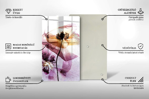 Kuchynská doska veľká zo skla Jemné kvety