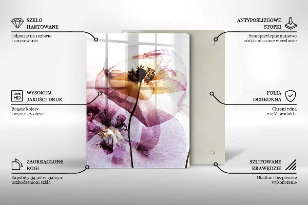 Kuchynská doska veľká zo skla Jemné kvety