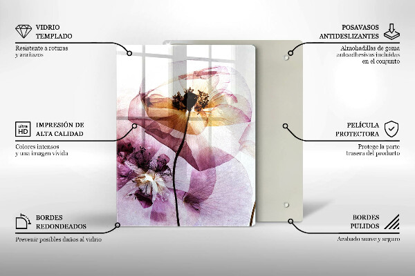 Kuchynská doska veľká zo skla Jemné kvety