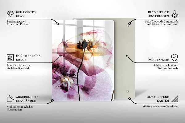 Kuchynská doska veľká zo skla Jemné kvety