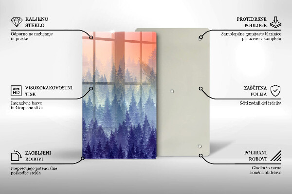 Kuchynská doska veľká zo skla Les pri západe slnka