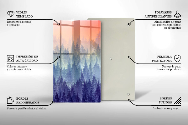 Kuchynská doska veľká zo skla Les pri západe slnka