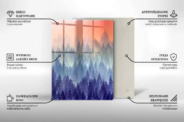 Kuchynská doska veľká zo skla Les pri západe slnka