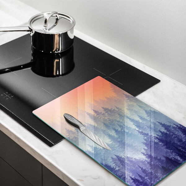 Kuchynská doska veľká zo skla Les pri západe slnka