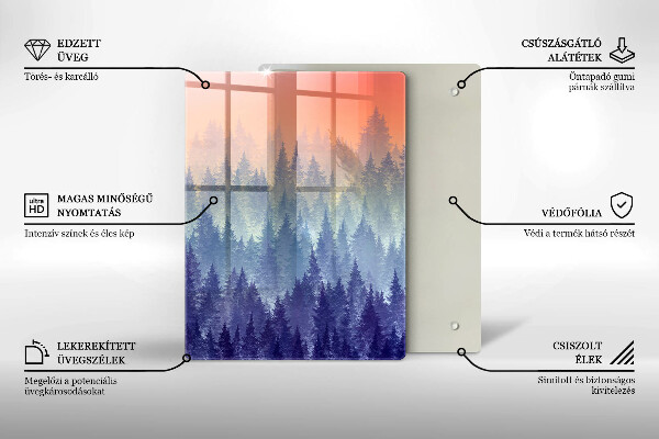 Kuchynská doska veľká zo skla Les pri západe slnka