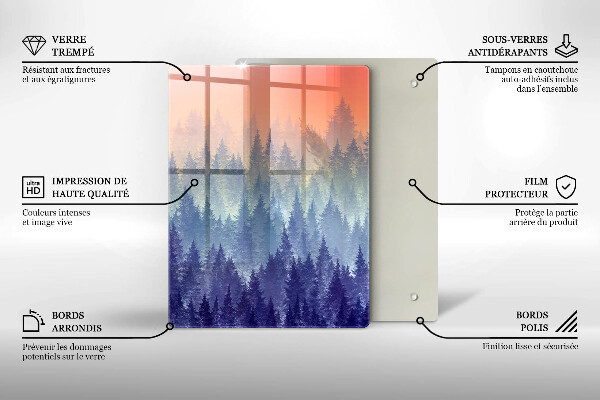 Kuchynská doska veľká zo skla Les pri západe slnka