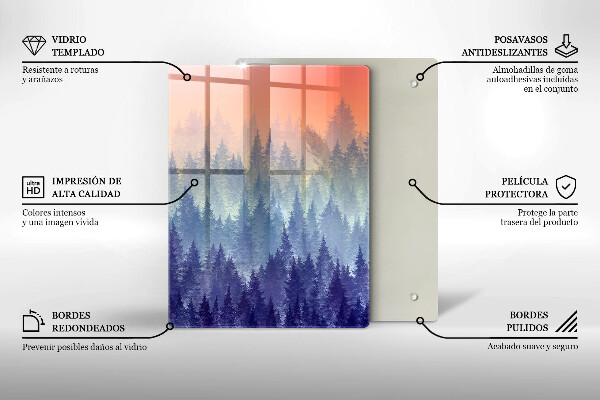 Kuchynská doska veľká zo skla Les pri západe slnka