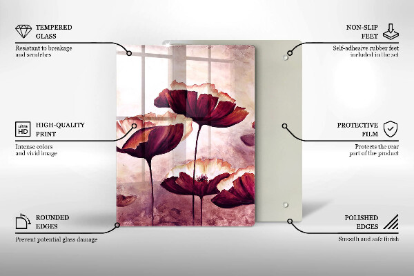 Kuchynská doska veľká zo skla Maľovanie kvetov