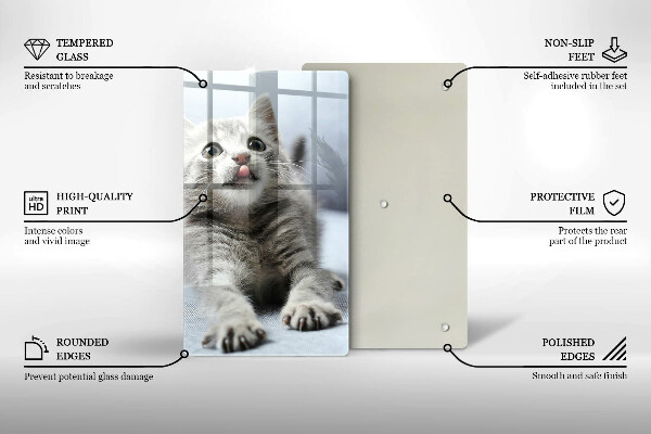 Kuchynská doska veľká zo skla Malé roztomilé mačiatko