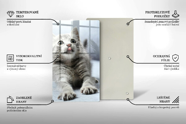 Kuchynská doska veľká zo skla Malé roztomilé mačiatko