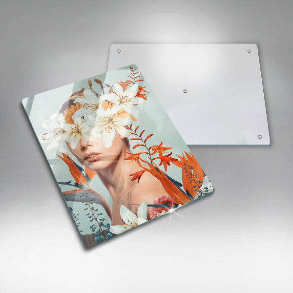 Kuchynská doska veľká zo skla Žena v kvetoch