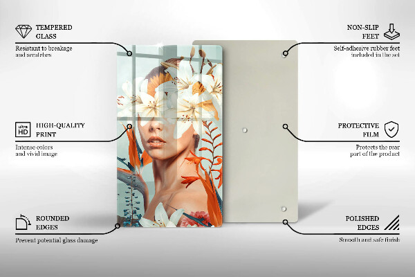 Kuchynská doska veľká zo skla Žena v kvetoch