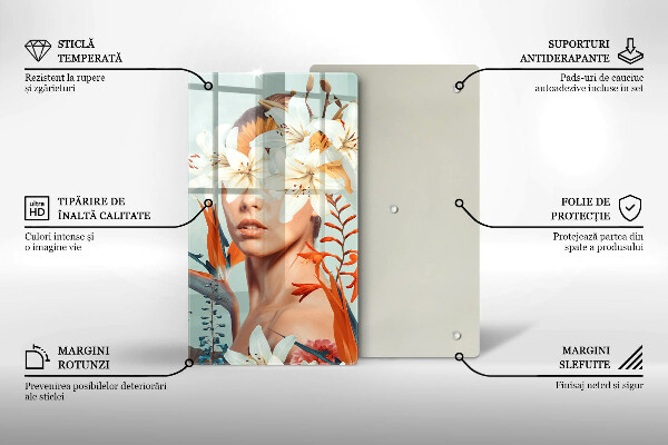 Kuchynská doska veľká zo skla Žena v kvetoch