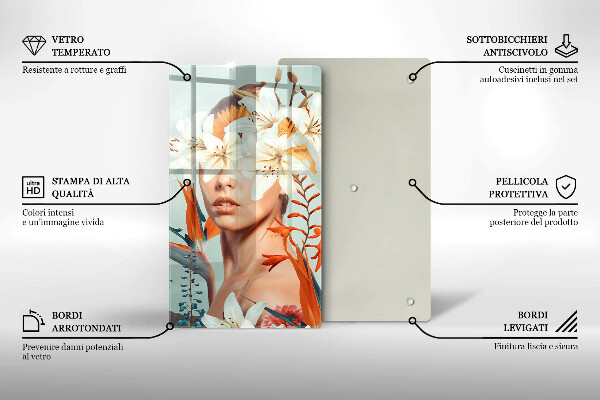 Kuchynská doska veľká zo skla Žena v kvetoch