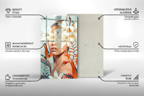 Kuchynská doska veľká zo skla Žena v kvetoch