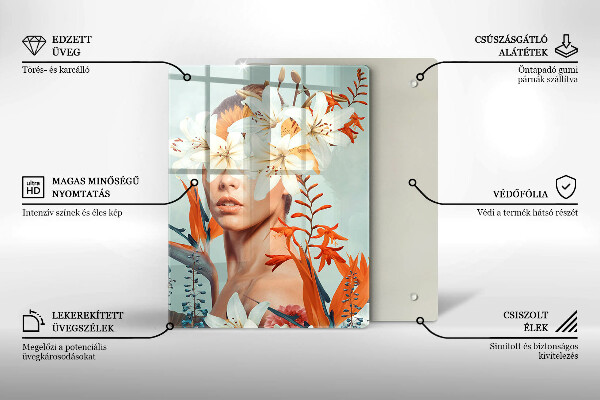 Kuchynská doska veľká zo skla Žena v kvetoch