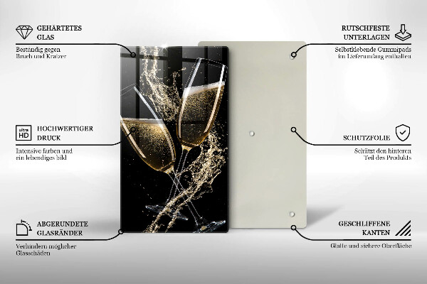 Kuchynská doska veľká zo skla Poháre na šampanské