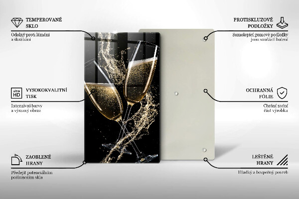 Kuchynská doska veľká zo skla Poháre na šampanské