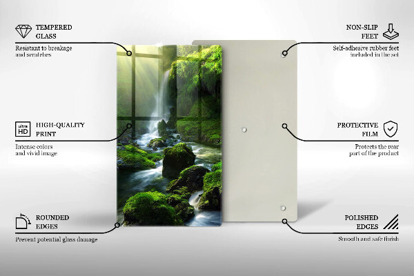 Kuchynská doska veľká zo skla Vodopád v džungli
