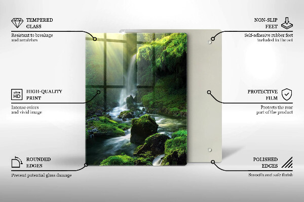 Kuchynská doska veľká zo skla Vodopád v džungli