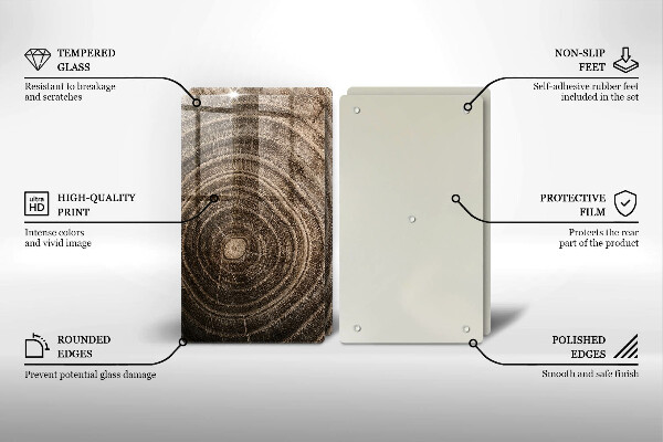 Kuchynská doska veľká zo skla Drevené krúžky