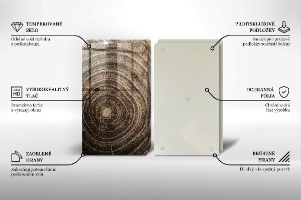 Kuchynská doska veľká zo skla Drevené krúžky