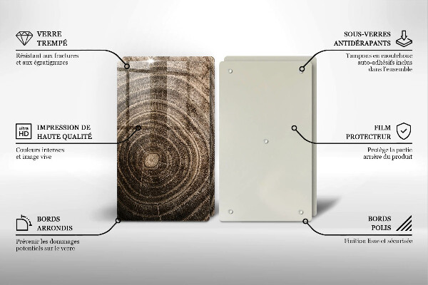 Kuchynská doska veľká zo skla Drevené krúžky