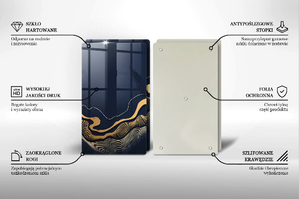 Kuchynská doska veľká zo skla Abstraktné zlaté čiary