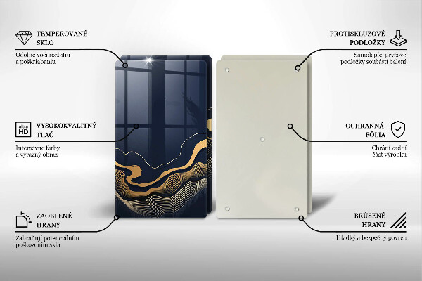 Kuchynská doska veľká zo skla Abstraktné zlaté čiary