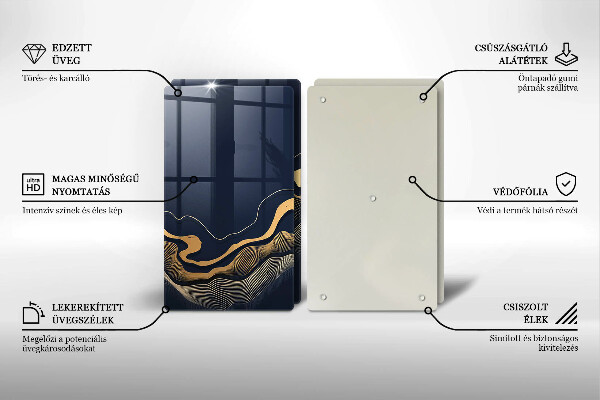 Kuchynská doska veľká zo skla Abstraktné zlaté čiary