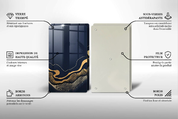 Kuchynská doska veľká zo skla Abstraktné zlaté čiary